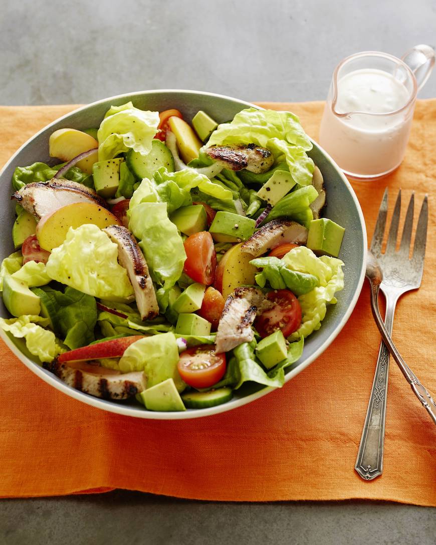 Grilled Chicken, Peach and Avocado Salad