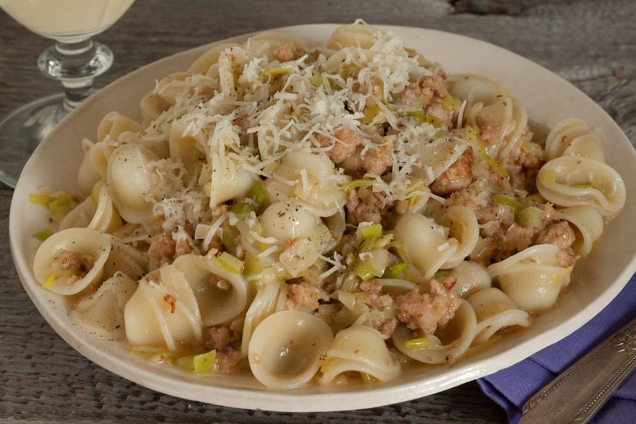 sausage and leek mac & cheese with asiago and parmesan