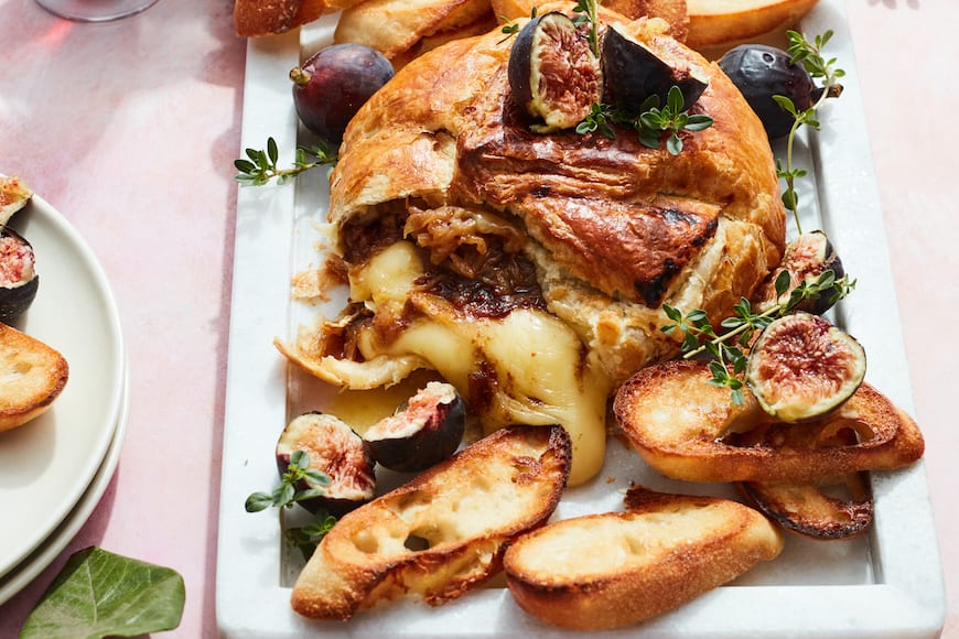Baked Brie with Fig Jam and Caramelized Onions from www.whatsgabycooking.com (@whatsgabycookin)