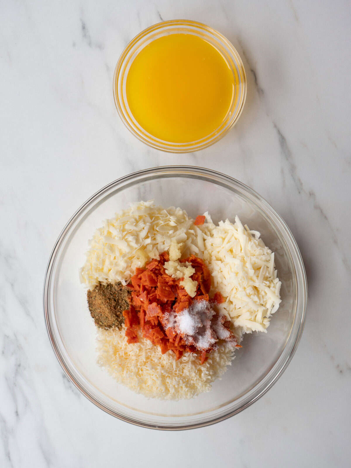 Ingredients for pizza monkey bread preparation