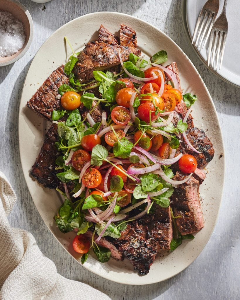 Grilled Skirt Steak with Tomato Salad from www.whatsgabycooking.com (@whatsgabycookin)