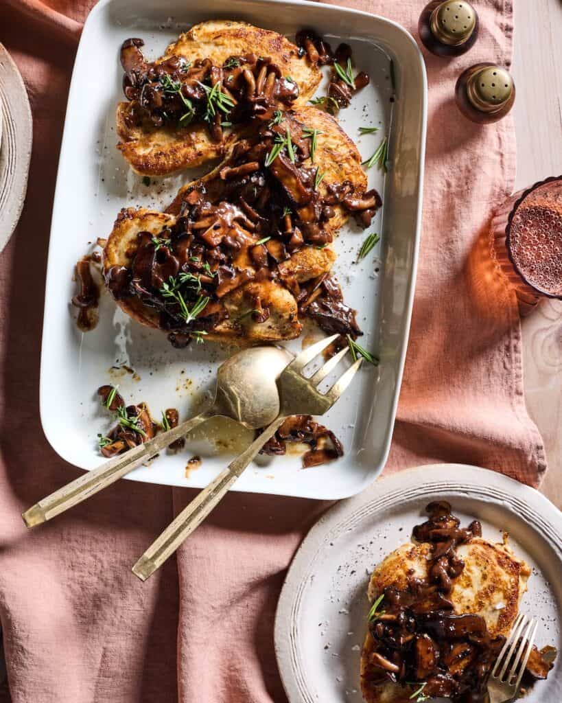 Chicken Marsala with Mushroom on a platter 