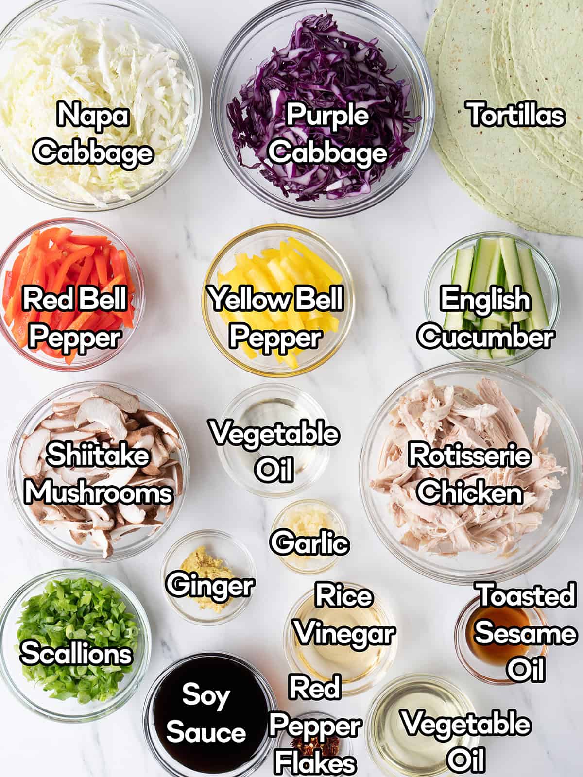 Ingredients for ginger scallion chicken wraps