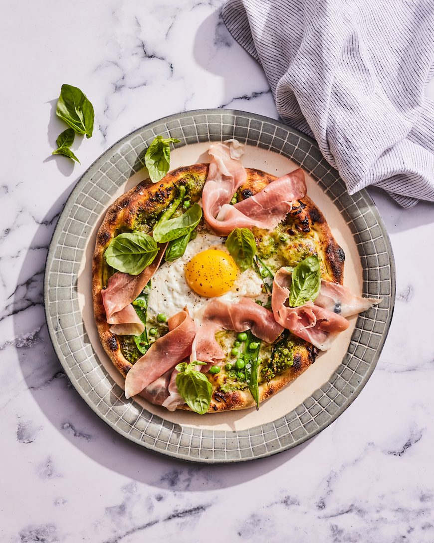 Pea Prosciutto Spring Pizza from www.whatsgabycooking.com (@whatsgabycookin)