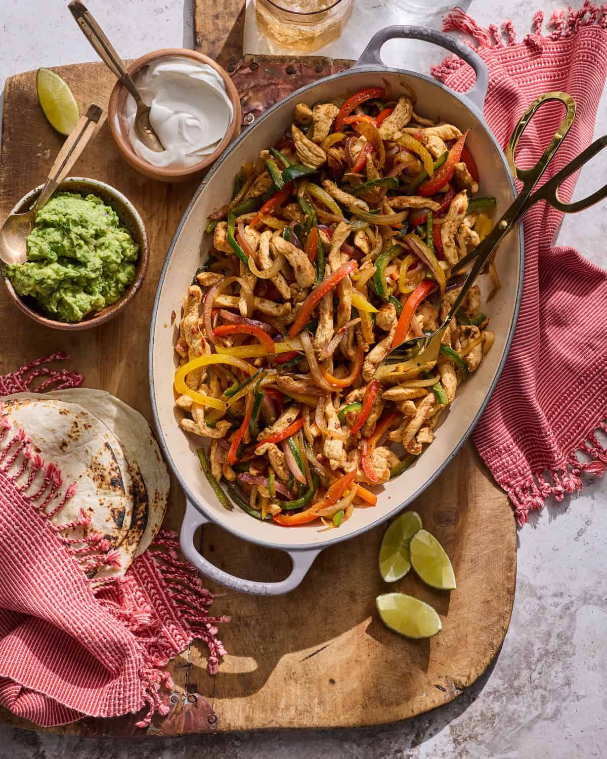 Colorful chicken fajitas with toppings