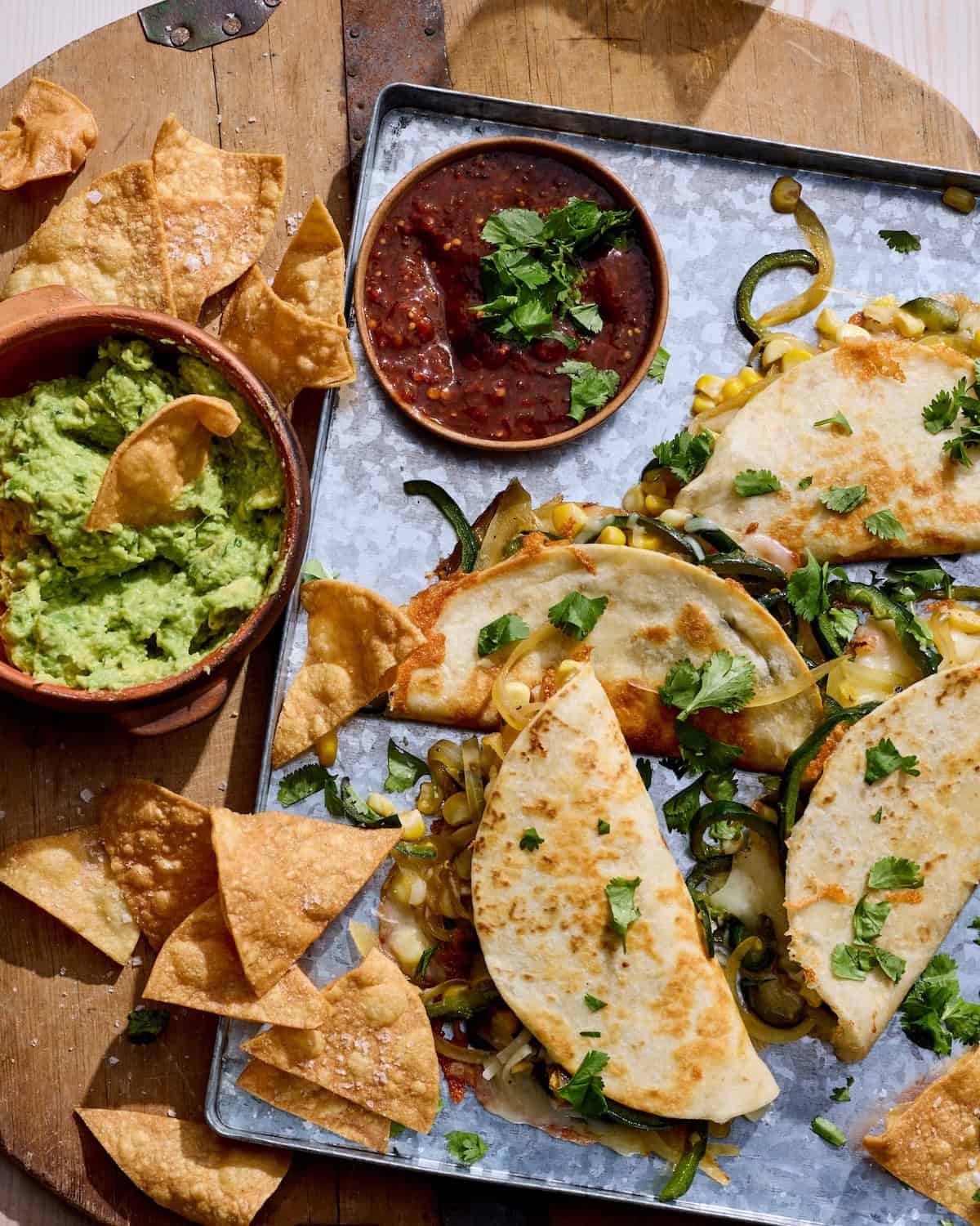 Quesadillas with guacamole and chips