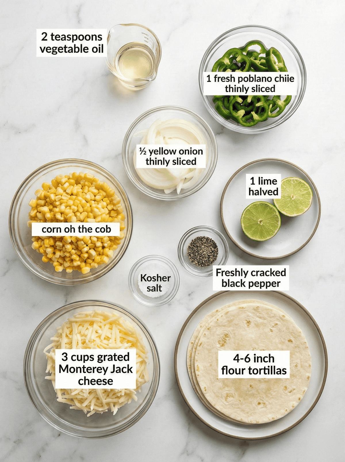 Ingredients for Poblano Quesadilla.  