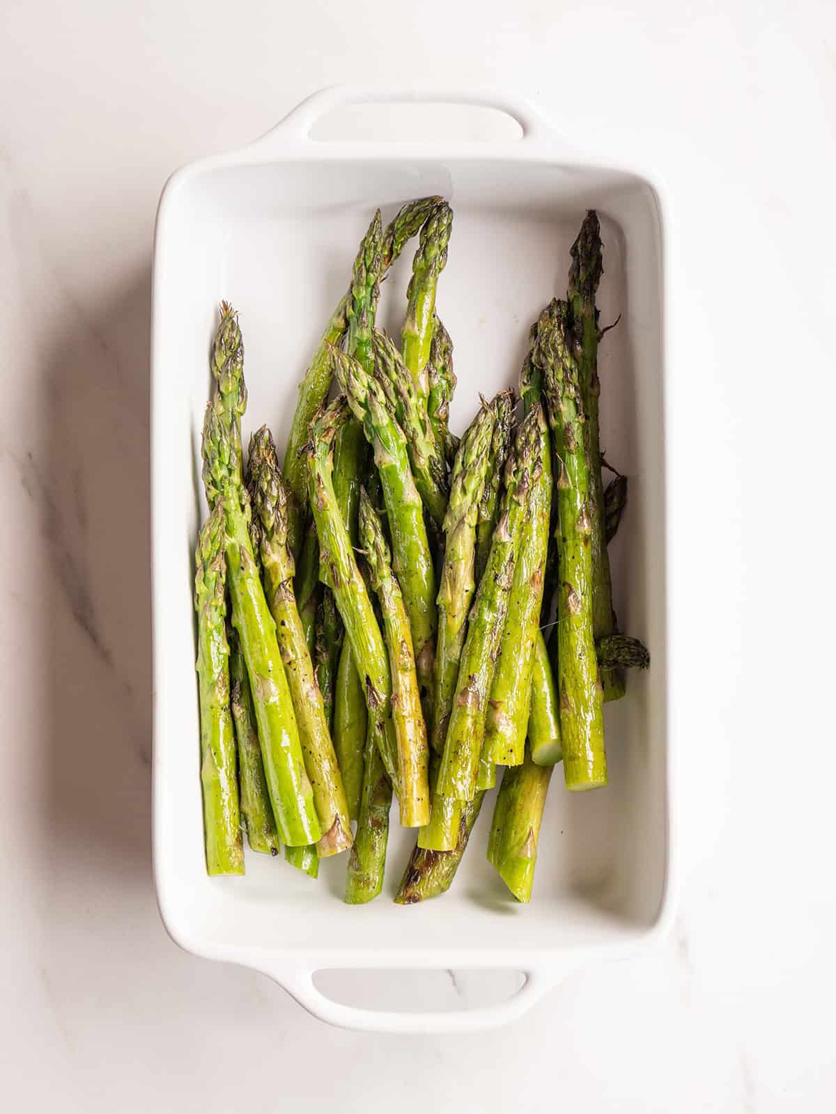 Freshly grilled asparagus in dish