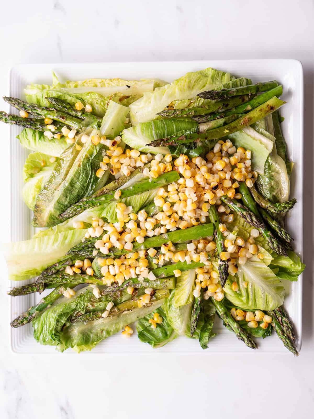 Grilled romaine with asparagus and corn