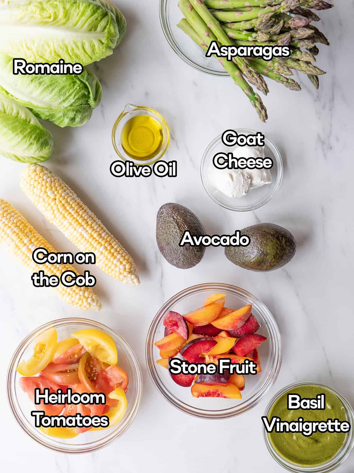 Fresh ingredients for grilled salad preparation