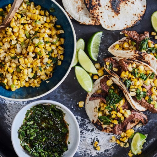 Steak Tacos with Corn Salsa from www.whatsgabycooking.com (@whatsgabycookin)
