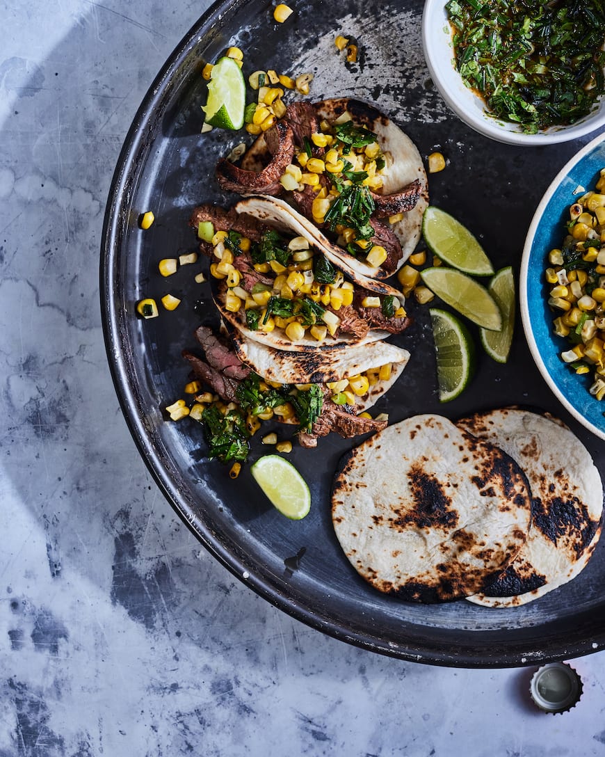 Steak Tacos with Corn Salsa from www.whatsgabycooking.com (@whatsgabycookin)