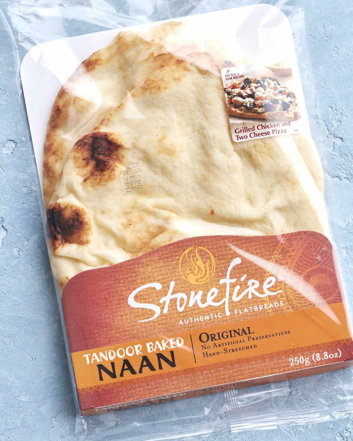 A packet of stonefire brand naan bread.