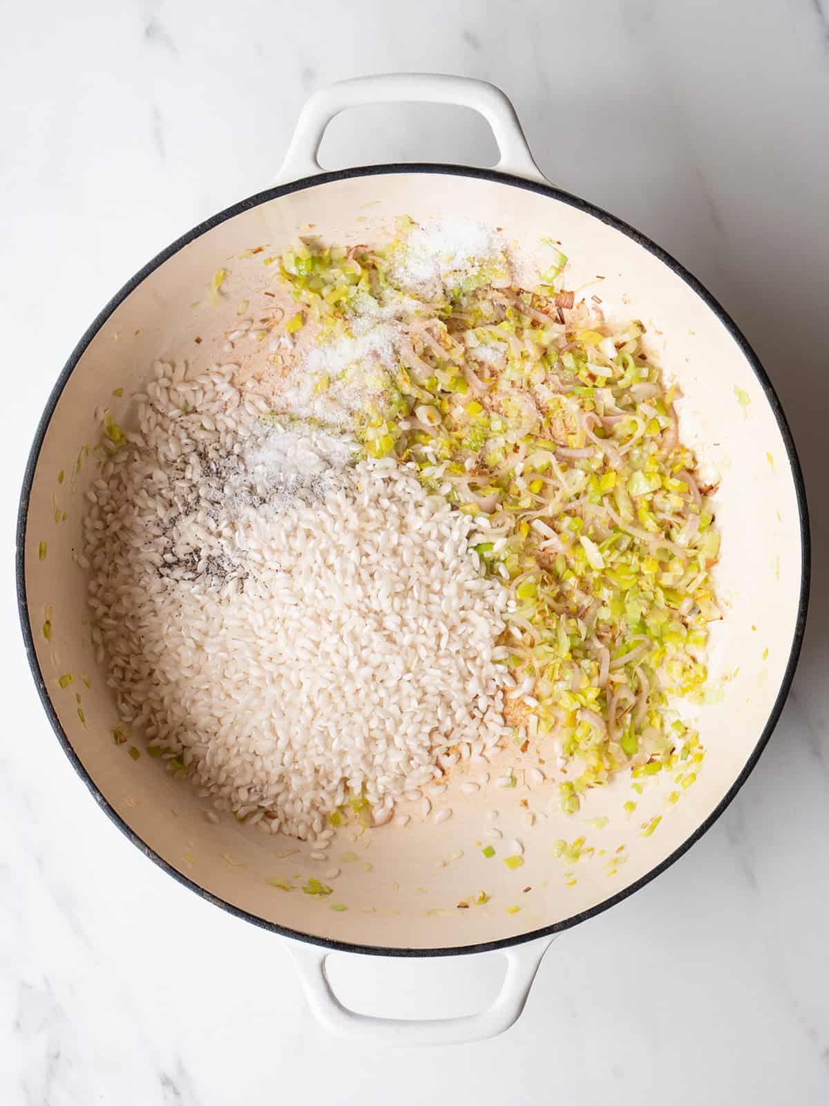 Rice and vegetables in a pot