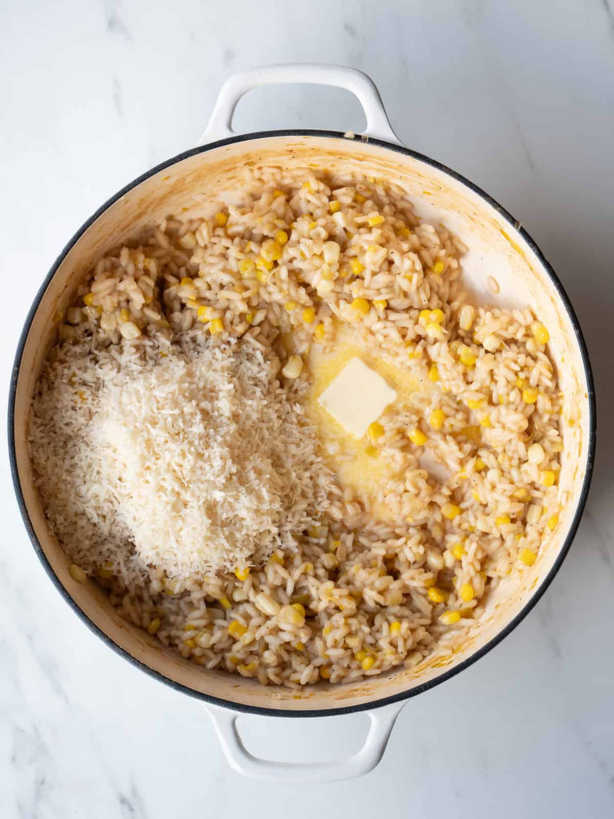 Creamy risotto with corn and cheese