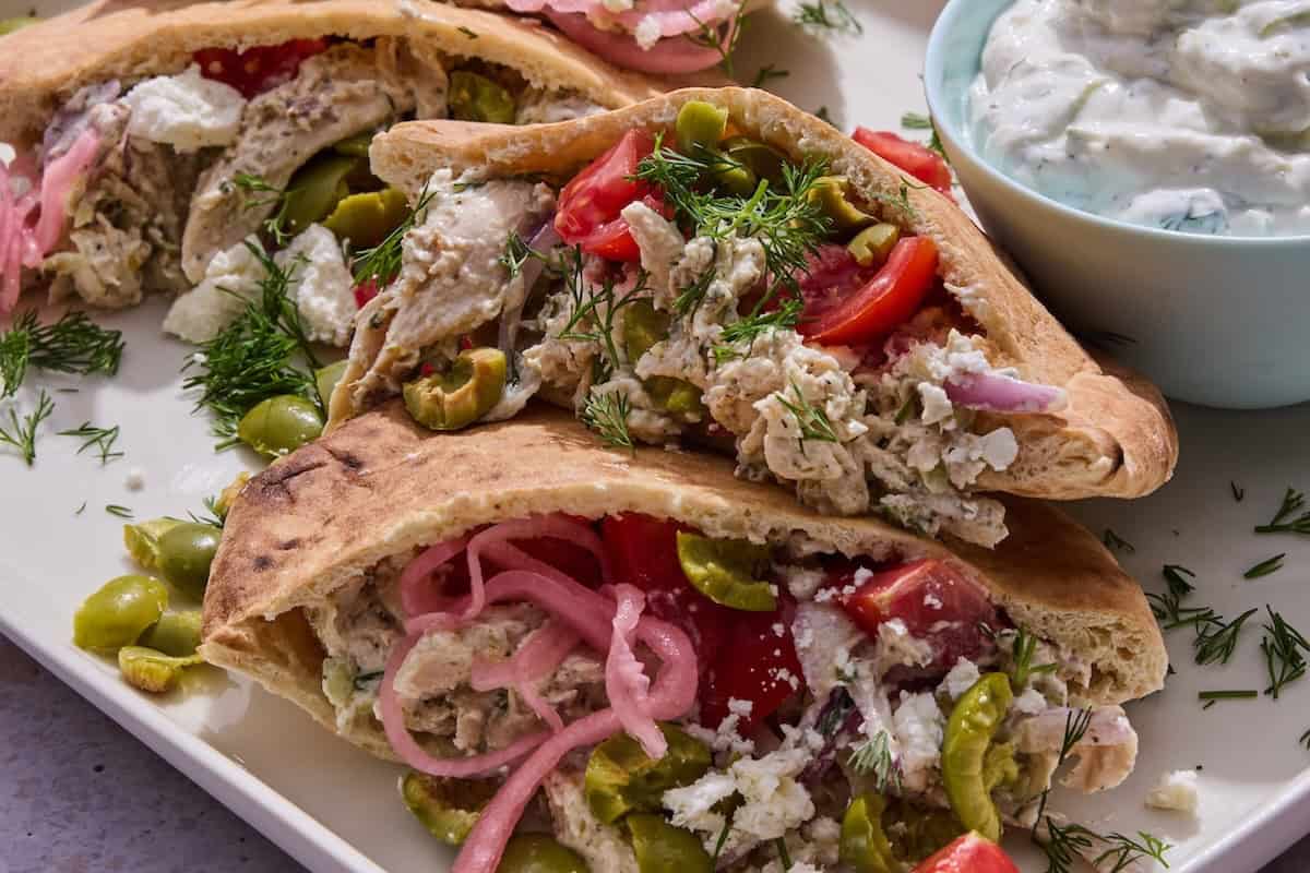 Greek Chicken Stuffed Pitas - What's Gaby Cooking