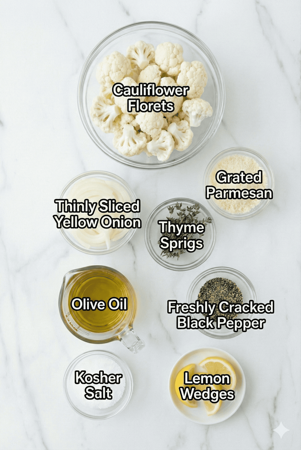 Ingredients for the recipe in bowls.