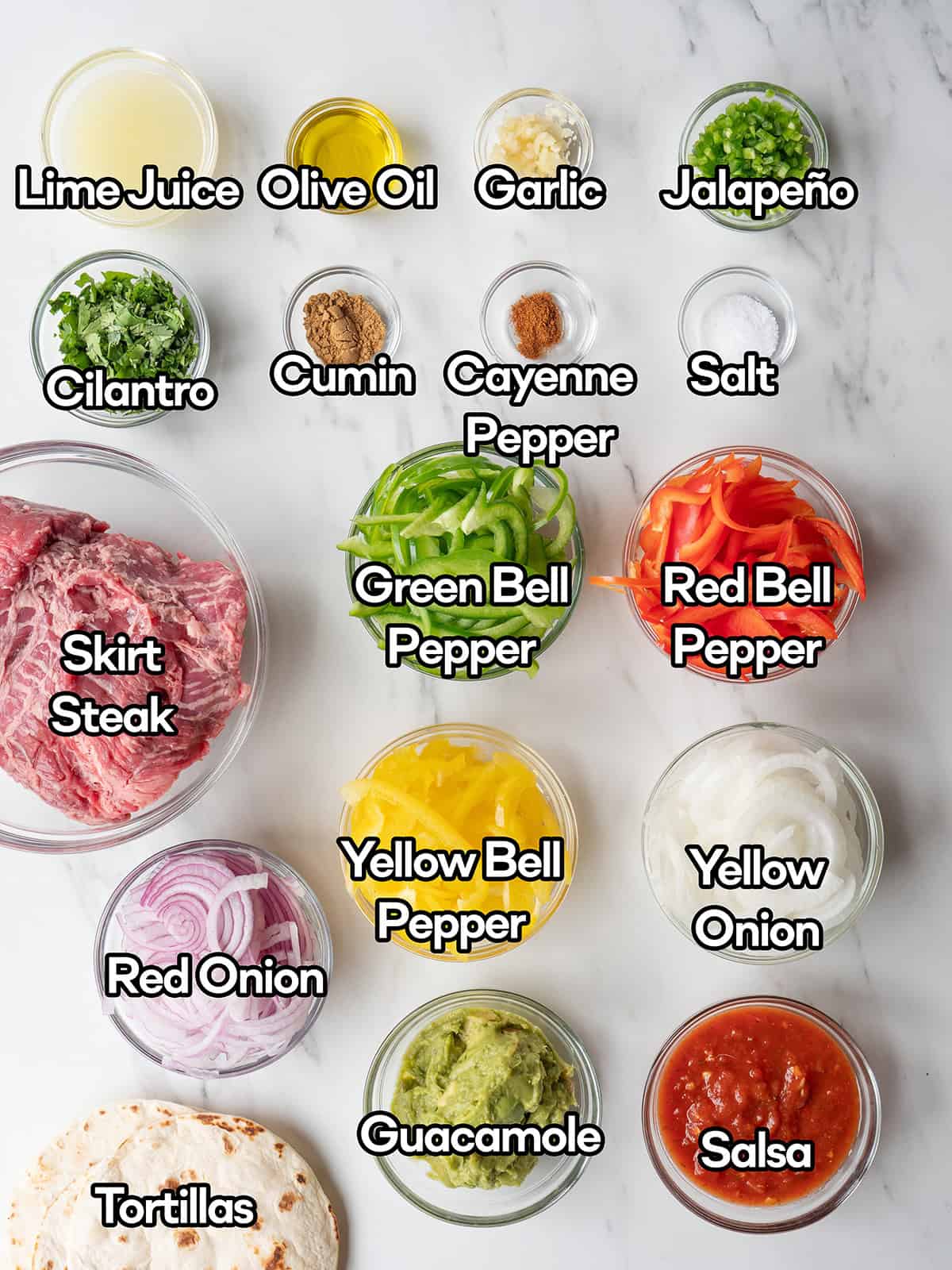 Ingredients for beef fajitas preparation