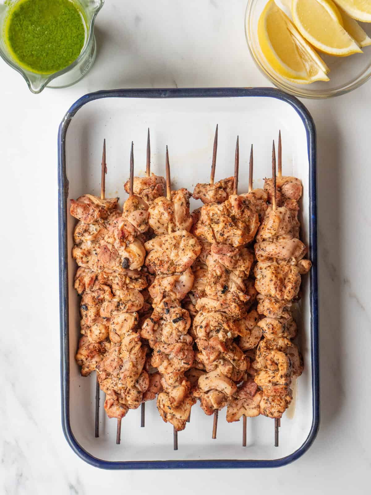 Grilled chicken skewers with seasoning