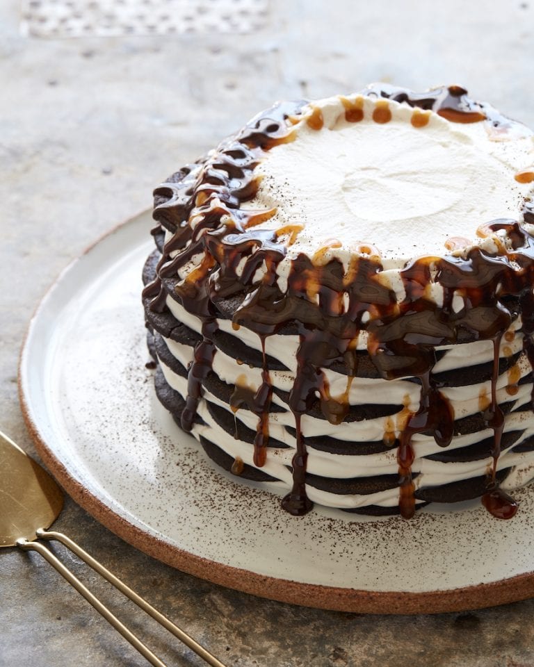 Chocolate Icebox Cake with Caramel Drizzle - What's Gaby Cooking