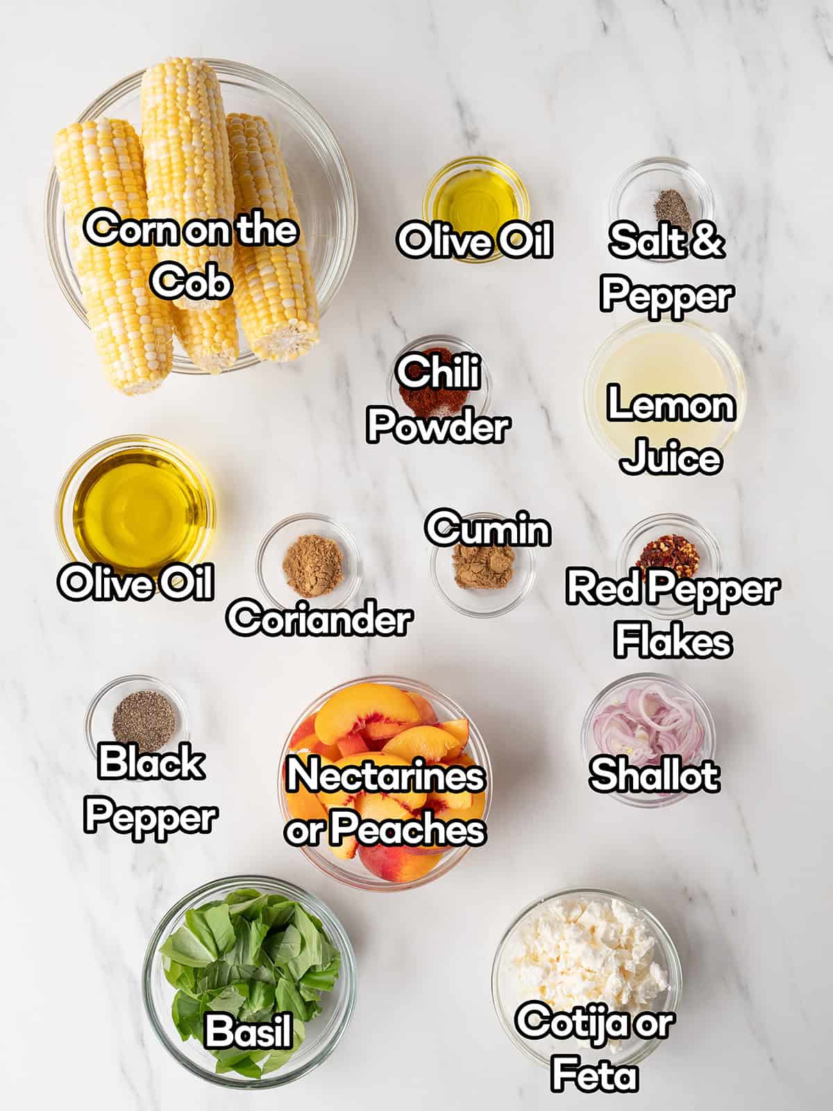 Ingredients for grilled corn salad