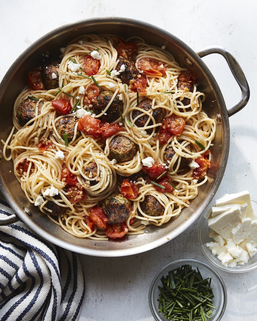 Greek Meatballs with Herb Pasta from www.whatsgabycooking.com (@whatsgabycookin)