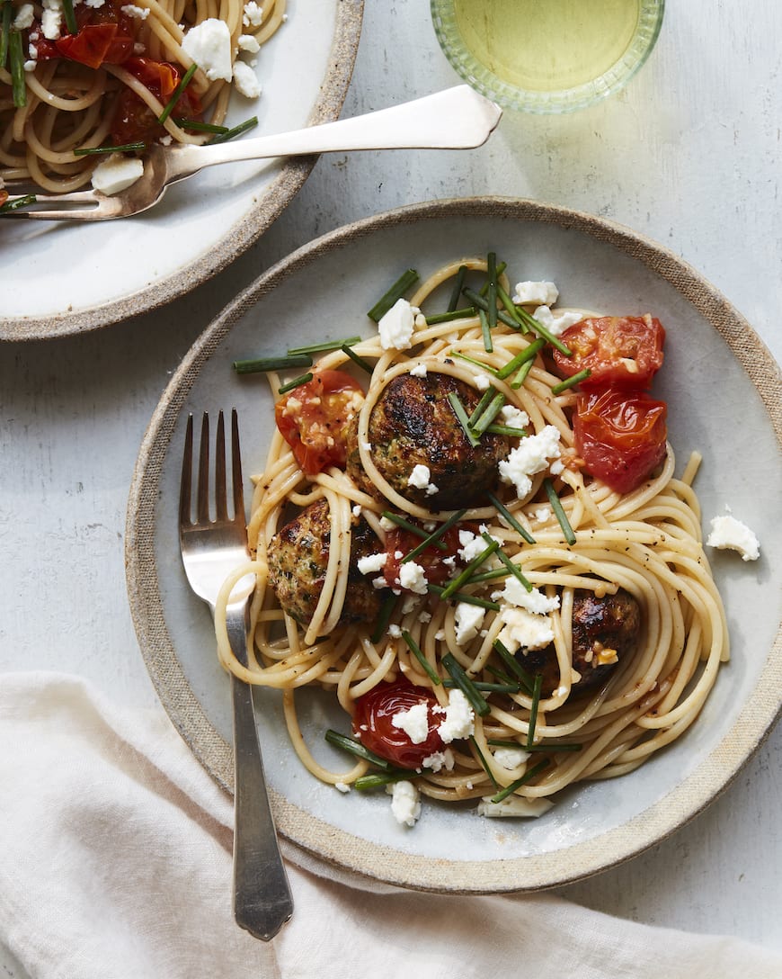 Greek Meatballs with Herb Pasta from www.whatsgabycooking.com (@whatsgabycookin)