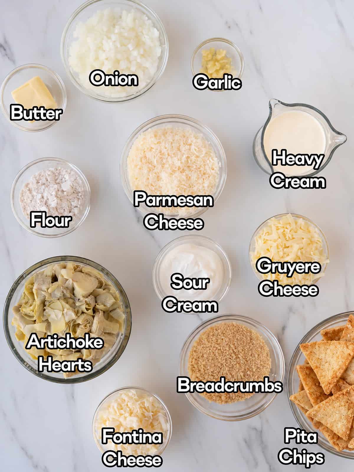 Ingredients for cheesy artichoke dip