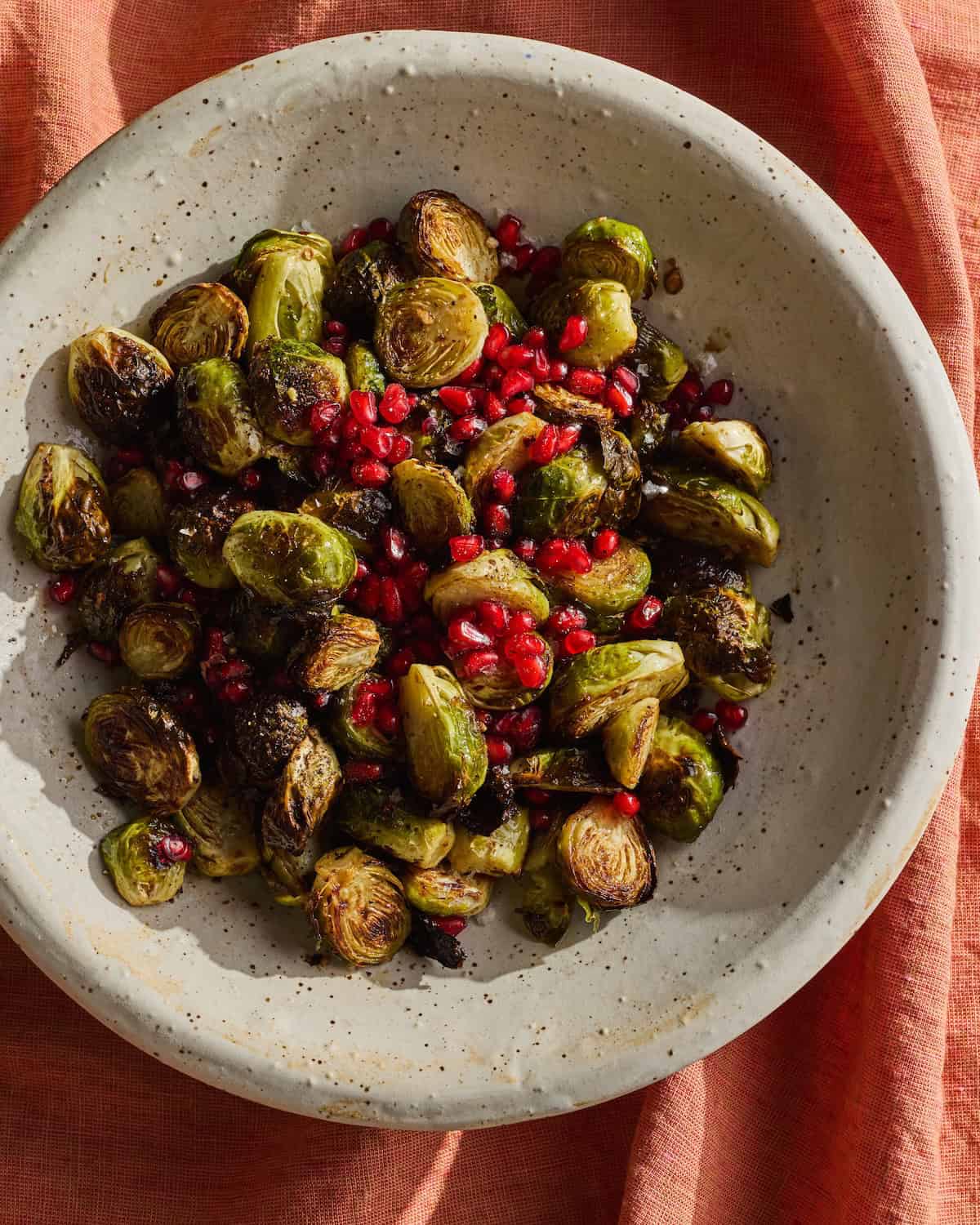 Roasted Brussels sprouts with pomegranate seeds
