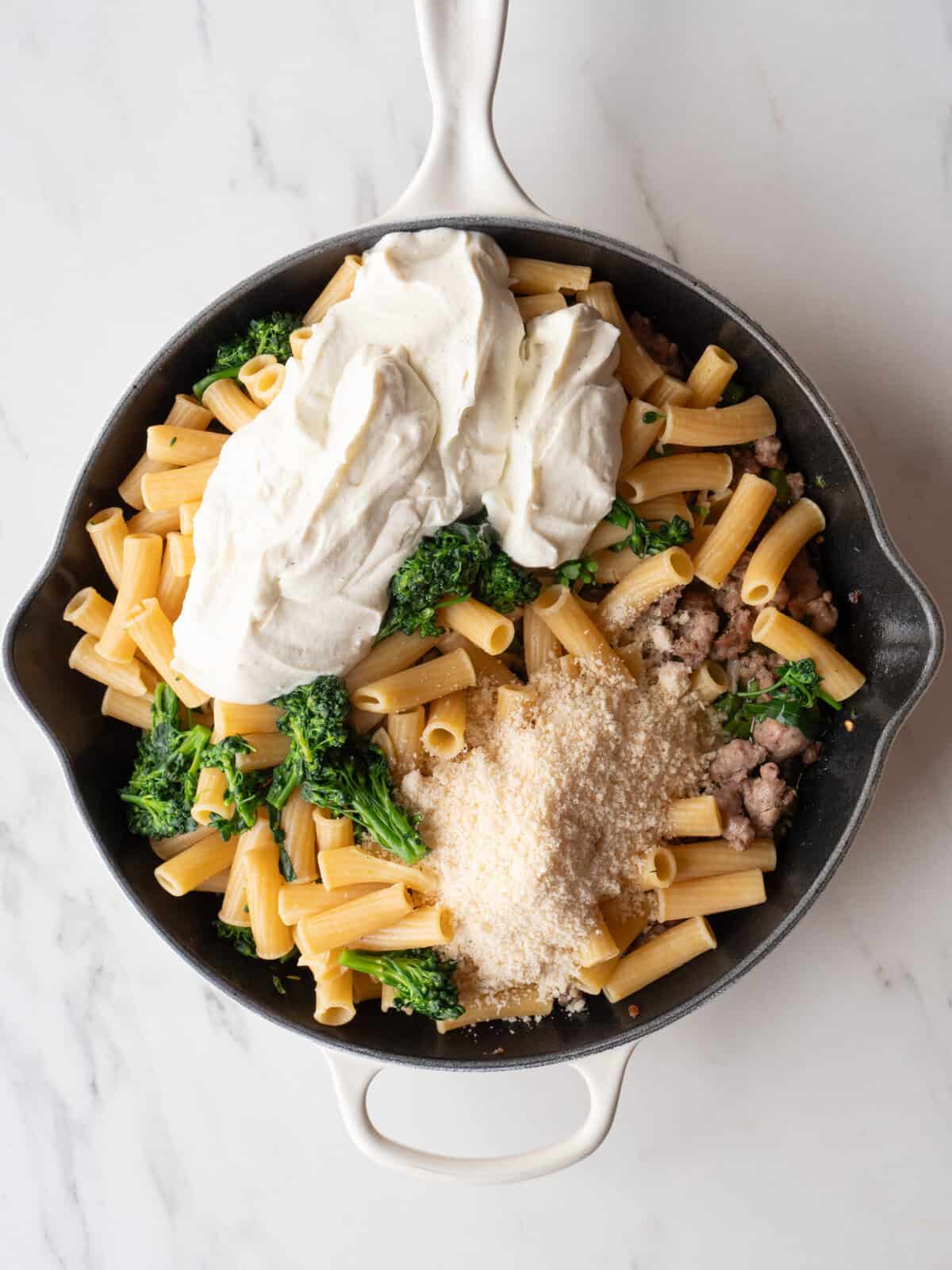 Pasta with broccoli, sausage, and cream