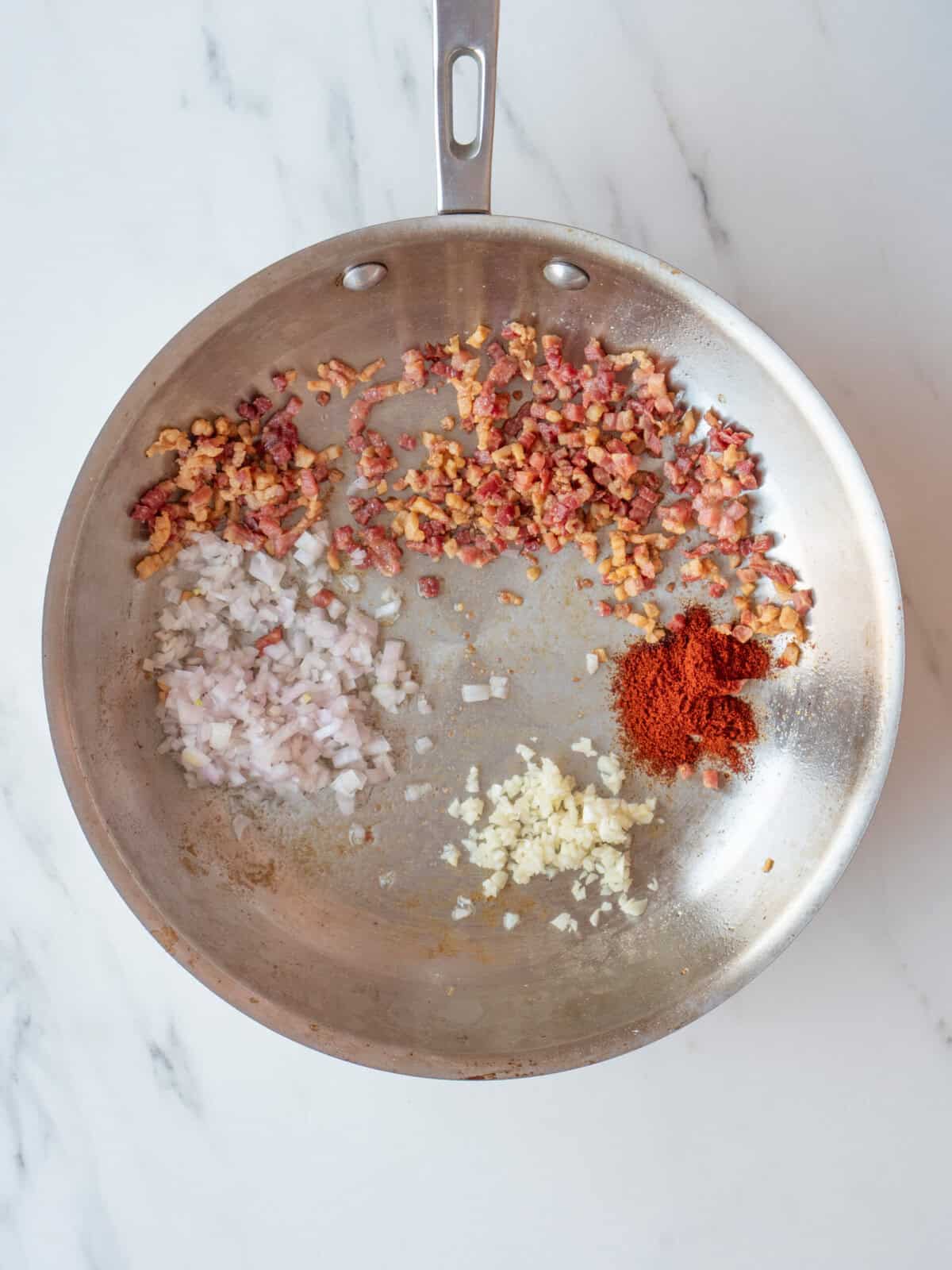 Chopped ingredients in a skillet