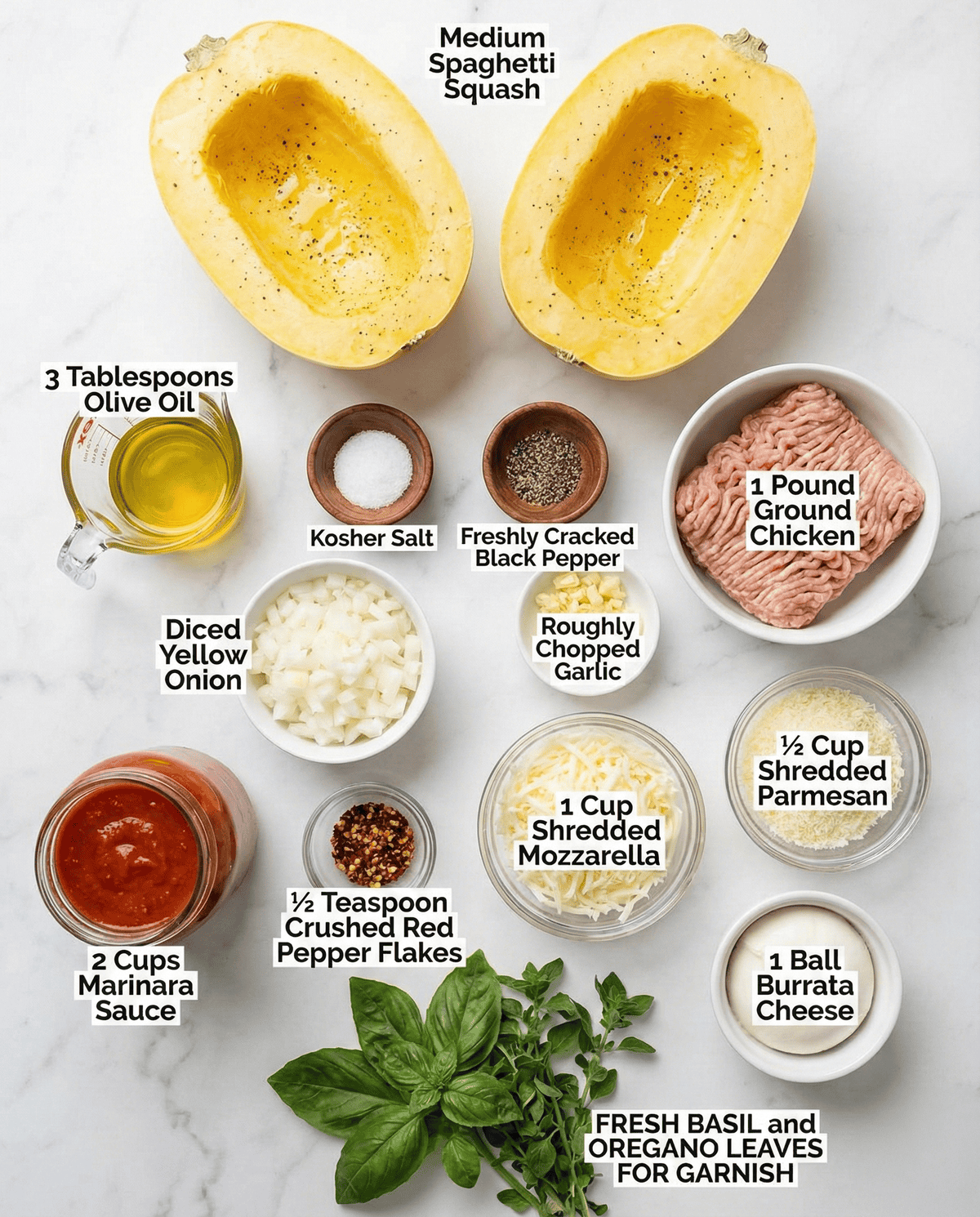 Ingredients for Spaghetti Squash Chicken Parmesan Bake