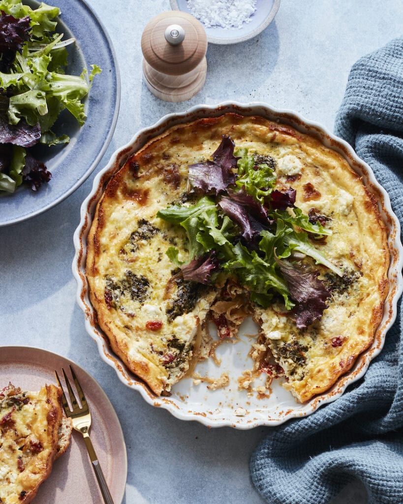 Healthy Breakfast Ideas: Sun Dried Tomato Goat Cheese Quiche from www.whatsgabycooking.com (@whatsgabycookin)