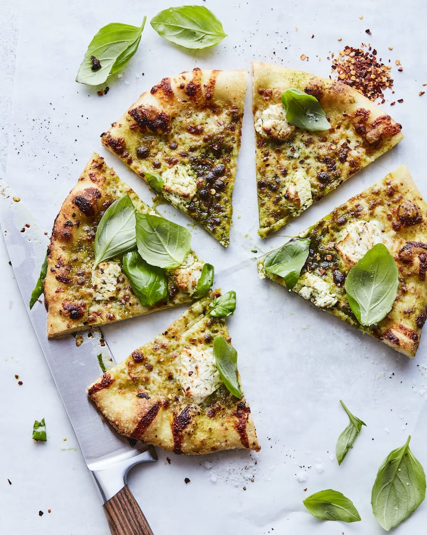 Roasted Garlic Goat Cheese Pizza with Basil Vinaigrette from www.whatsgabycooking.com (@whatsgabycookin)