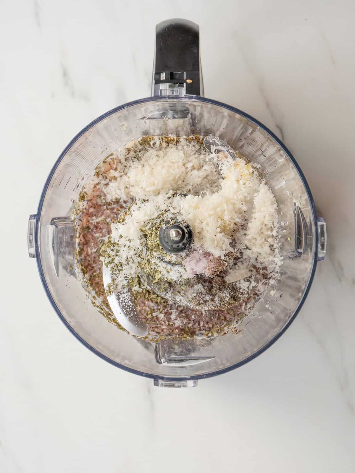 Ingredients blended in a food processor
