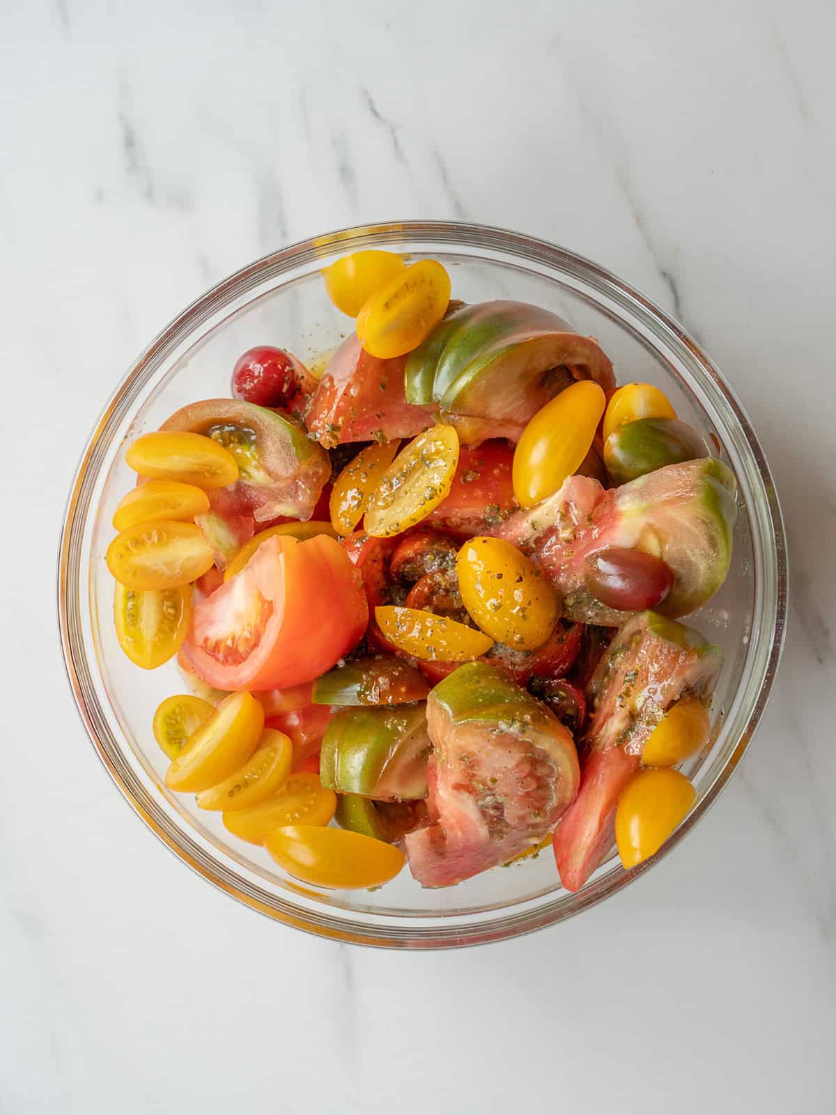 Colorful salad with assorted tomatoes.