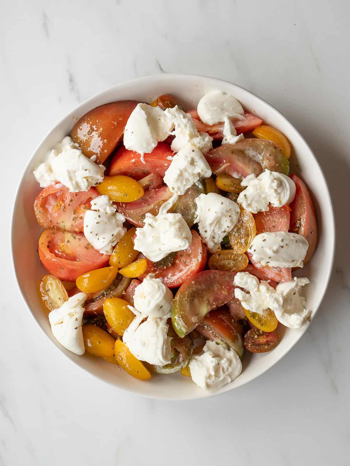 Colorful salad with tomatoes and burrata