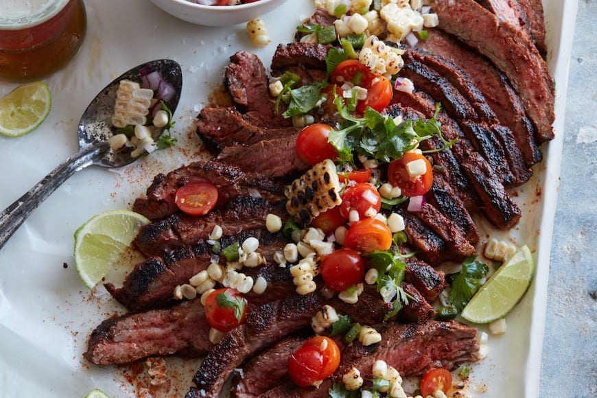Chipotle Flank Steak with Corn Salsa from www.whatsgabycooking.com (@whatsgabycookin)