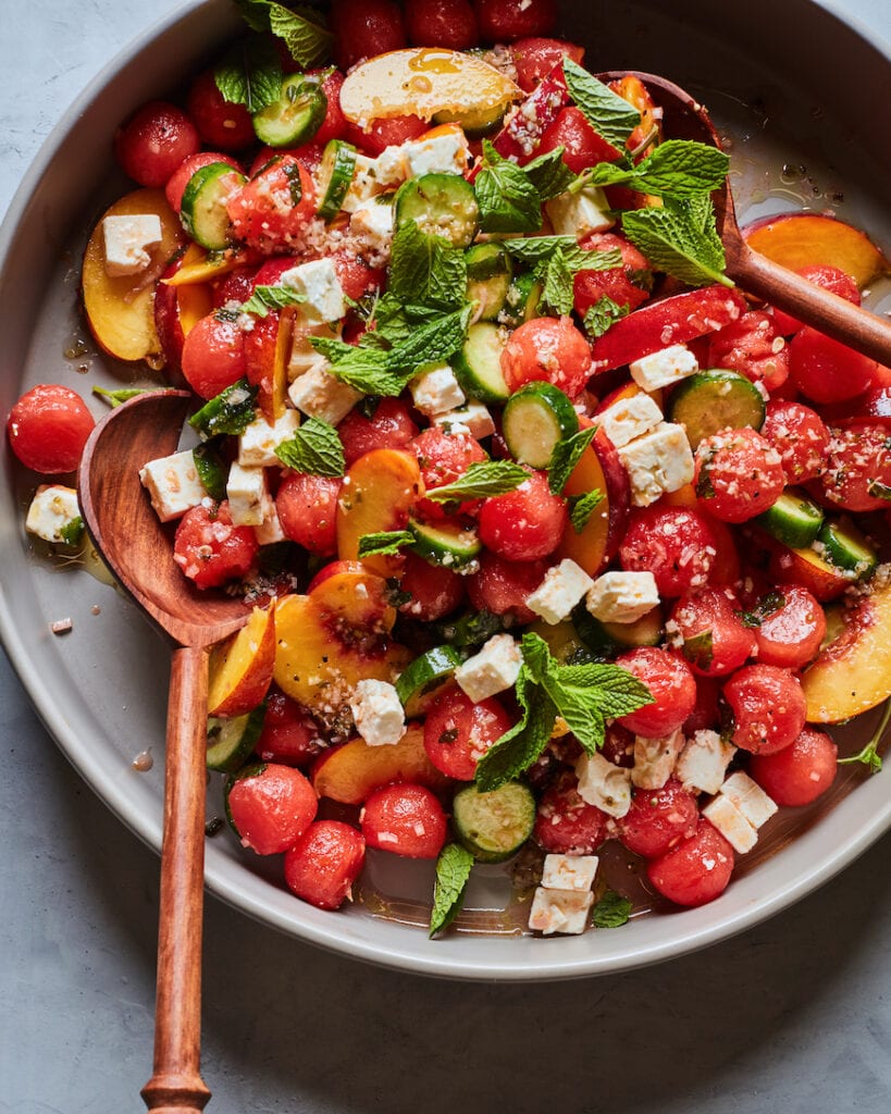 Watermelon Peach Salad from www.whatsgabycooking.com (@whatsgabycookin) / Fourth of July recipes