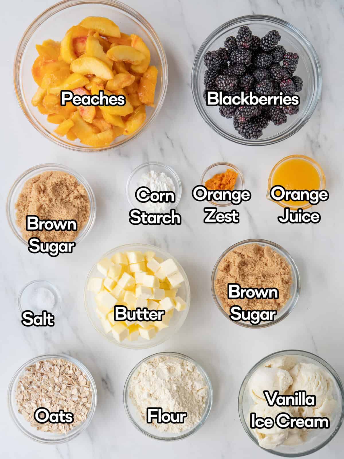 Ingredients for blackberry peach crisp
