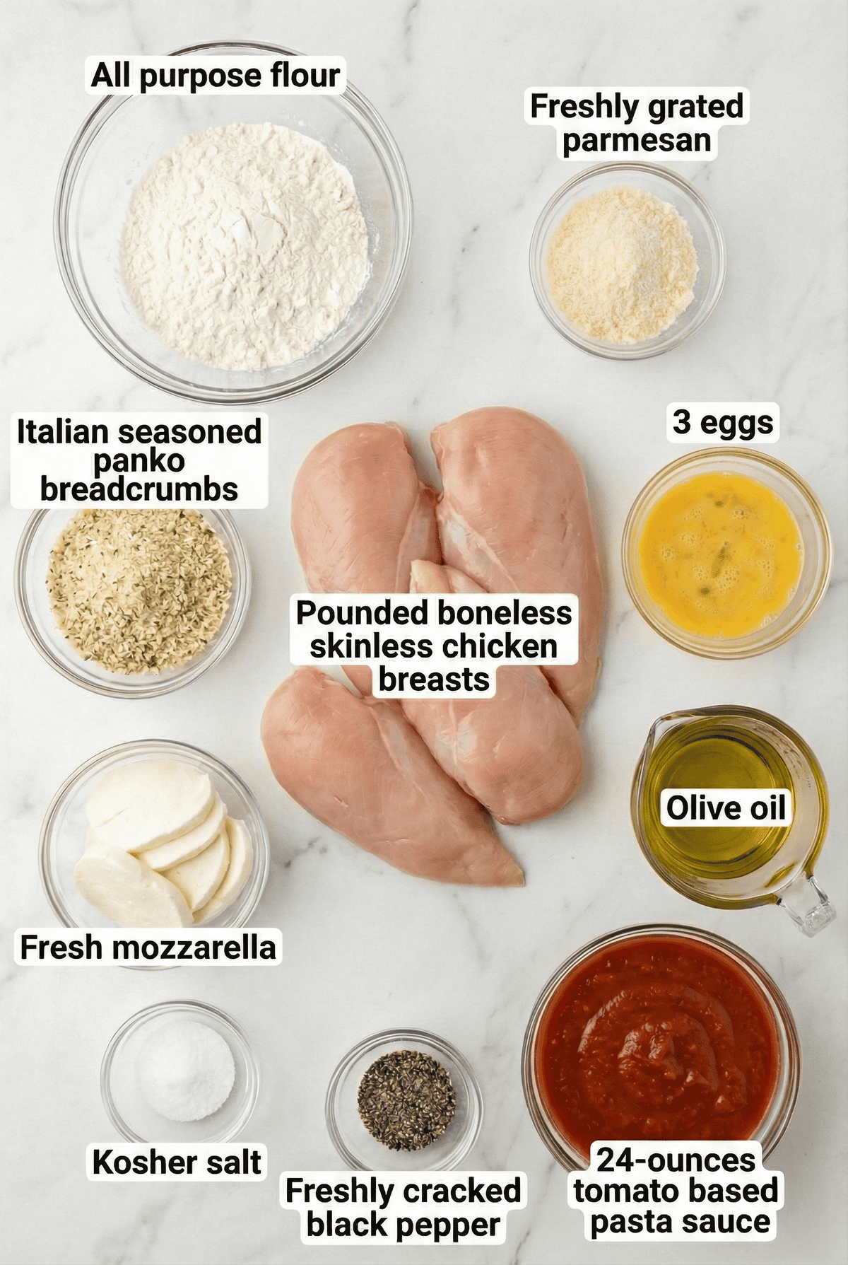 Ingredients for chicken parm prep.