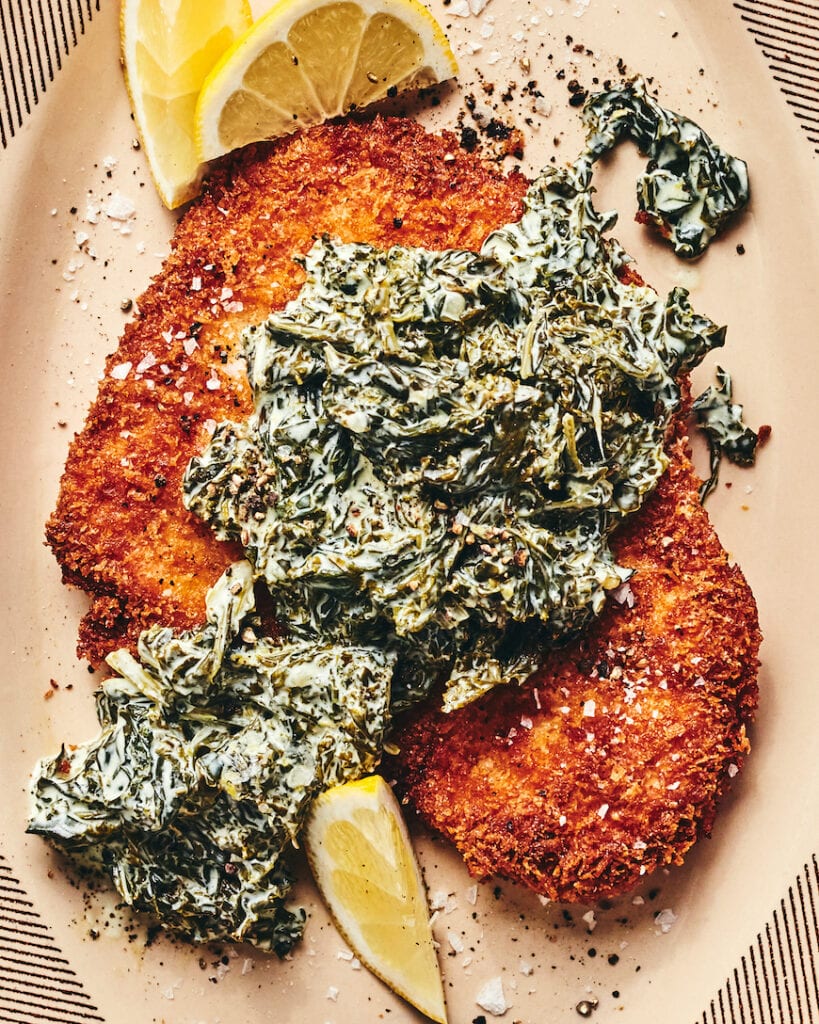 Chicken Schnitzel with Creamy Kale from www.whatsgabycooking.com (@whatsgabycookin)