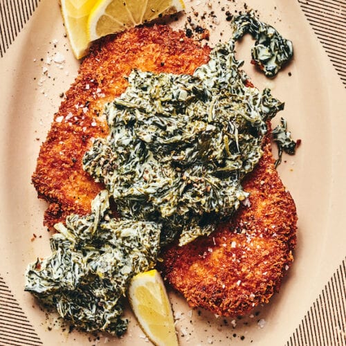 Chicken Schnitzel with Creamy Kale from www.whatsgabycooking.com (@whatsgabycookin)