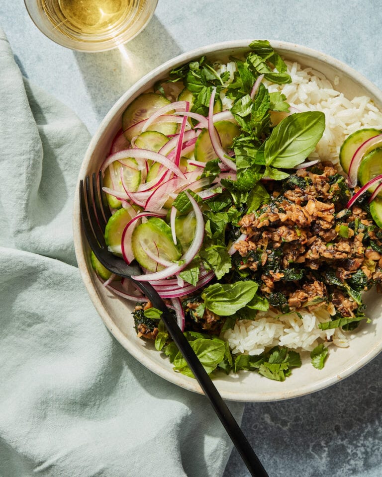 Vegetarian Mushroom Kale Larb Bowls What's Gaby Cooking