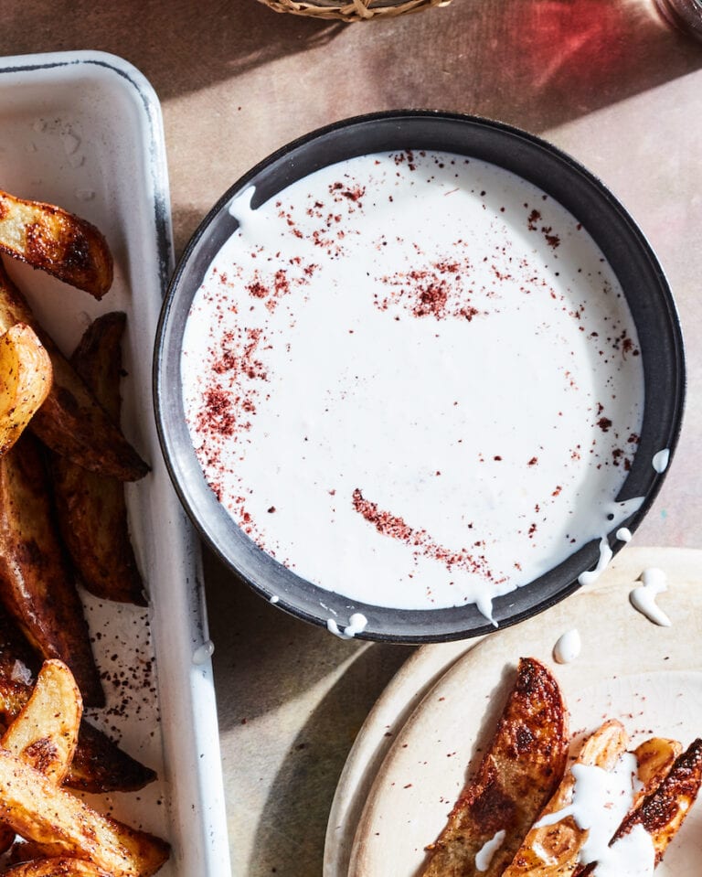 Sumac Fries with Garlic Feta Labneh What's Gaby Cooking