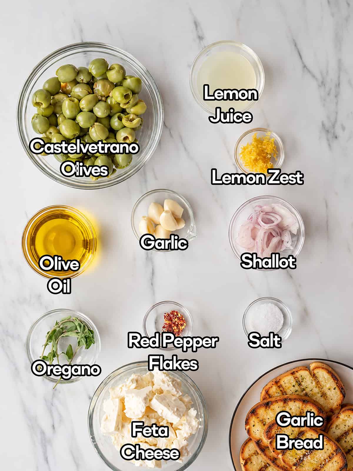 Ingredients for Spicy Roasted Castelvetrano Olives with Feta