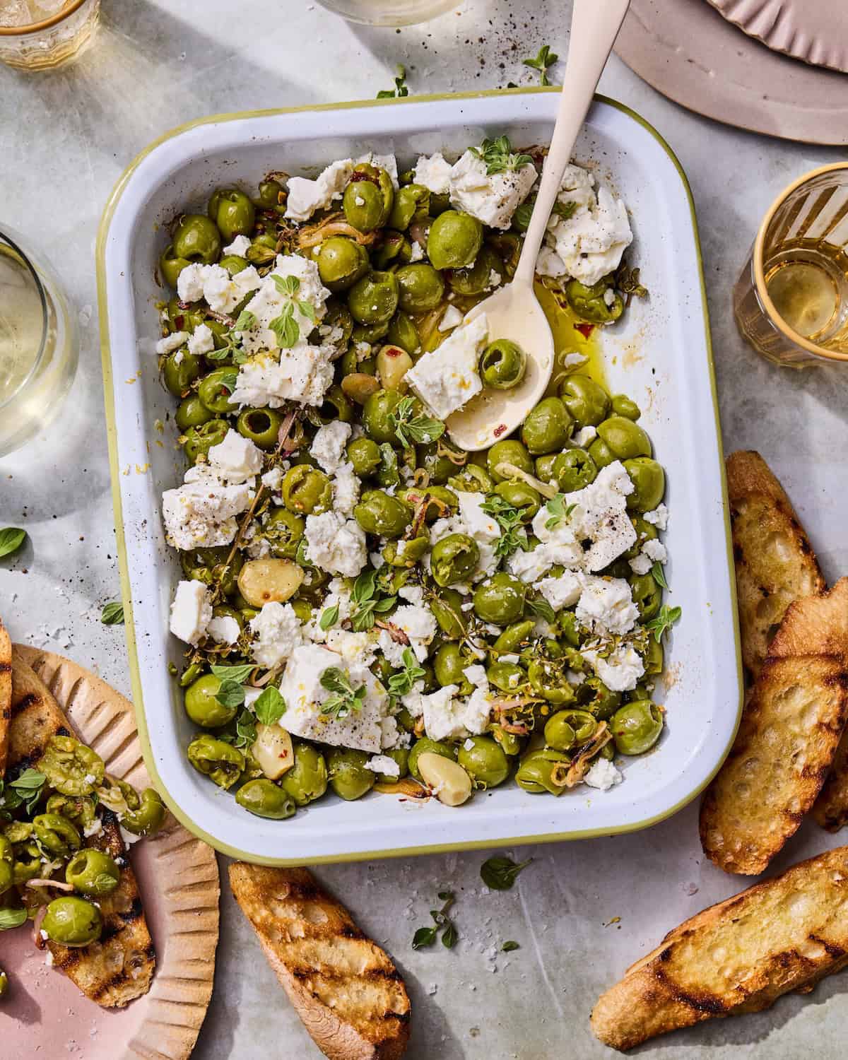 Spicy Roasted Castelvetrano Olives with Feta