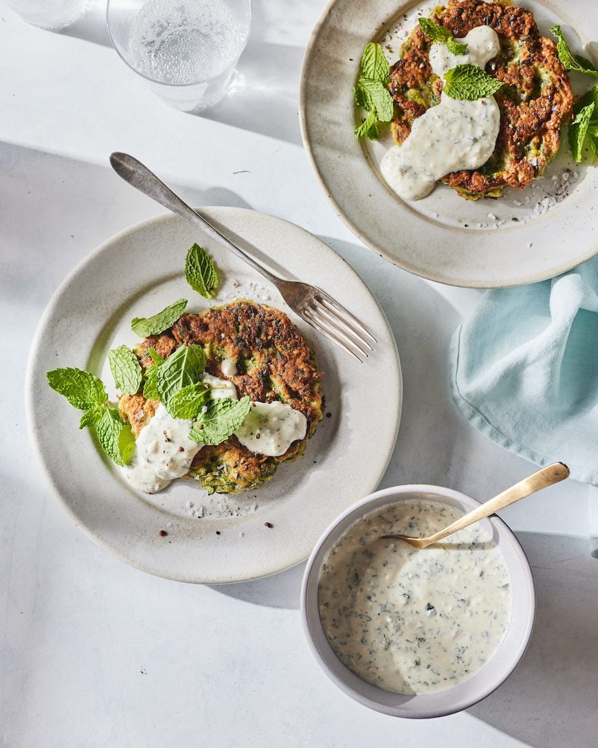 Zucchini Fritters with Yogurt Feta Dipping Sauce