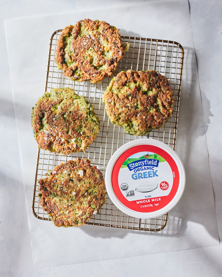 Zucchini Fritters With Yogurt Feta Dipping Sauce What's Gaby Cooking