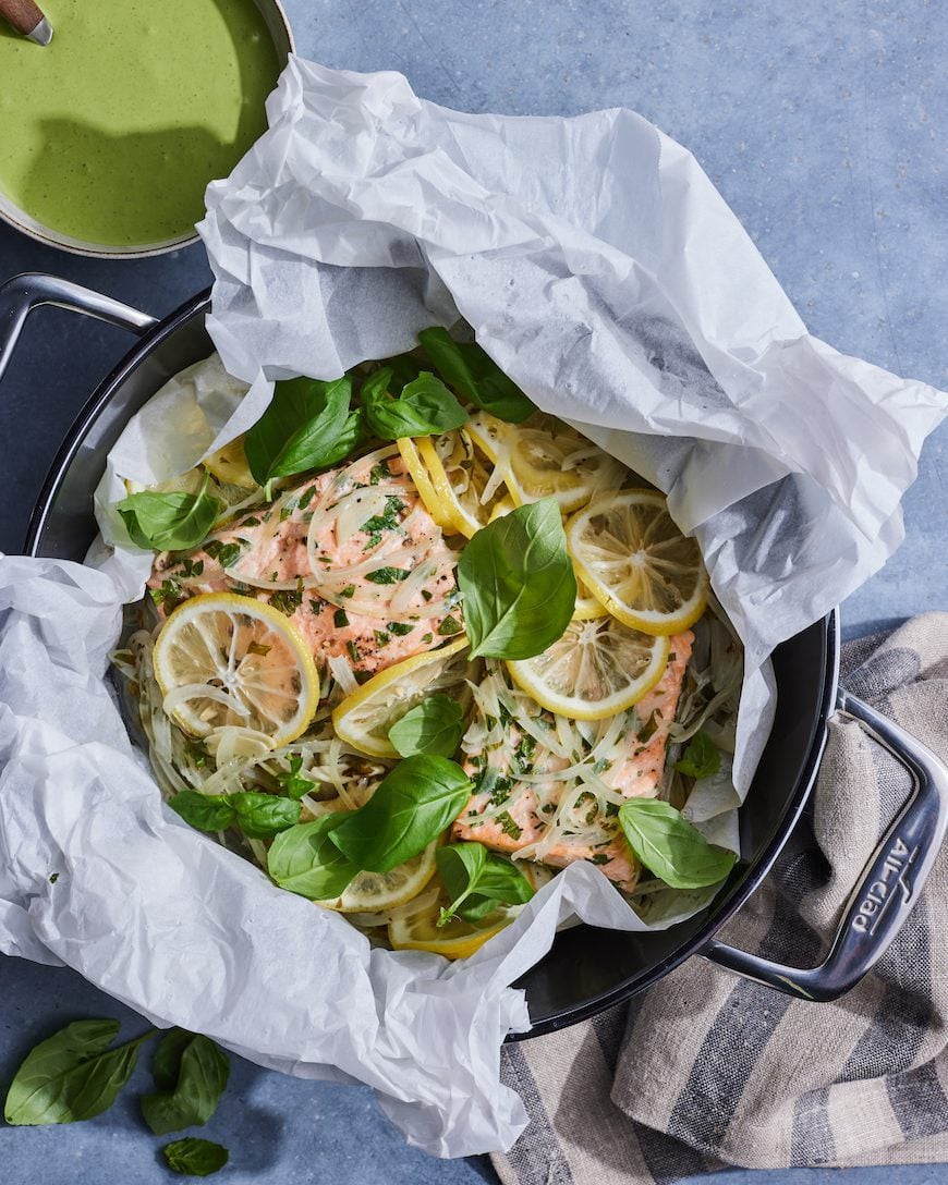 Steamed Salmon with Garlic, Herbs and Lemon